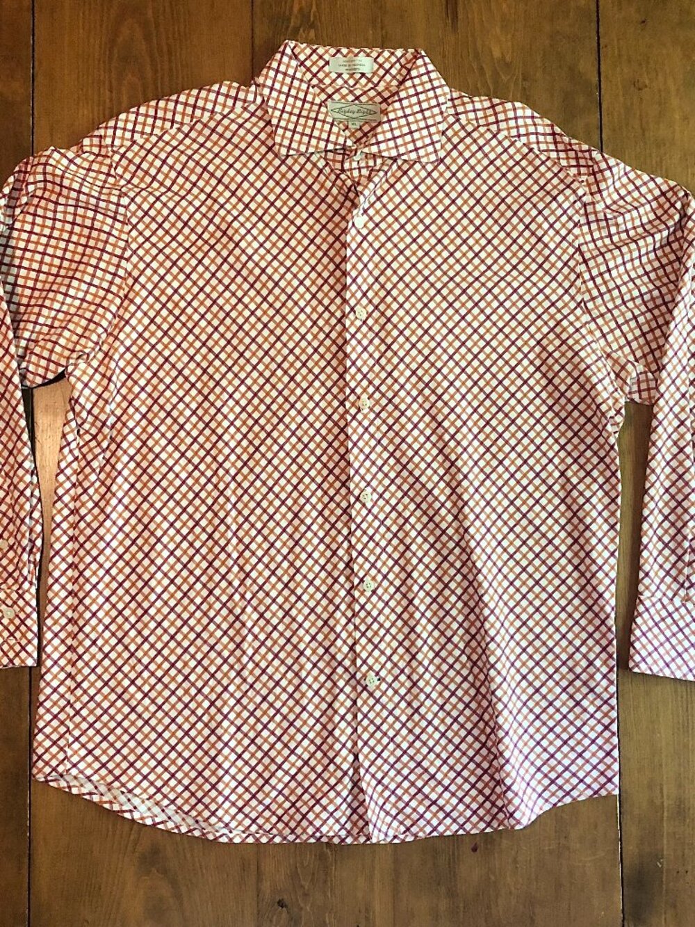 Eighty Eight Mens XL Red White Check Button Down Shirt 100% Cotton Long Sleeve